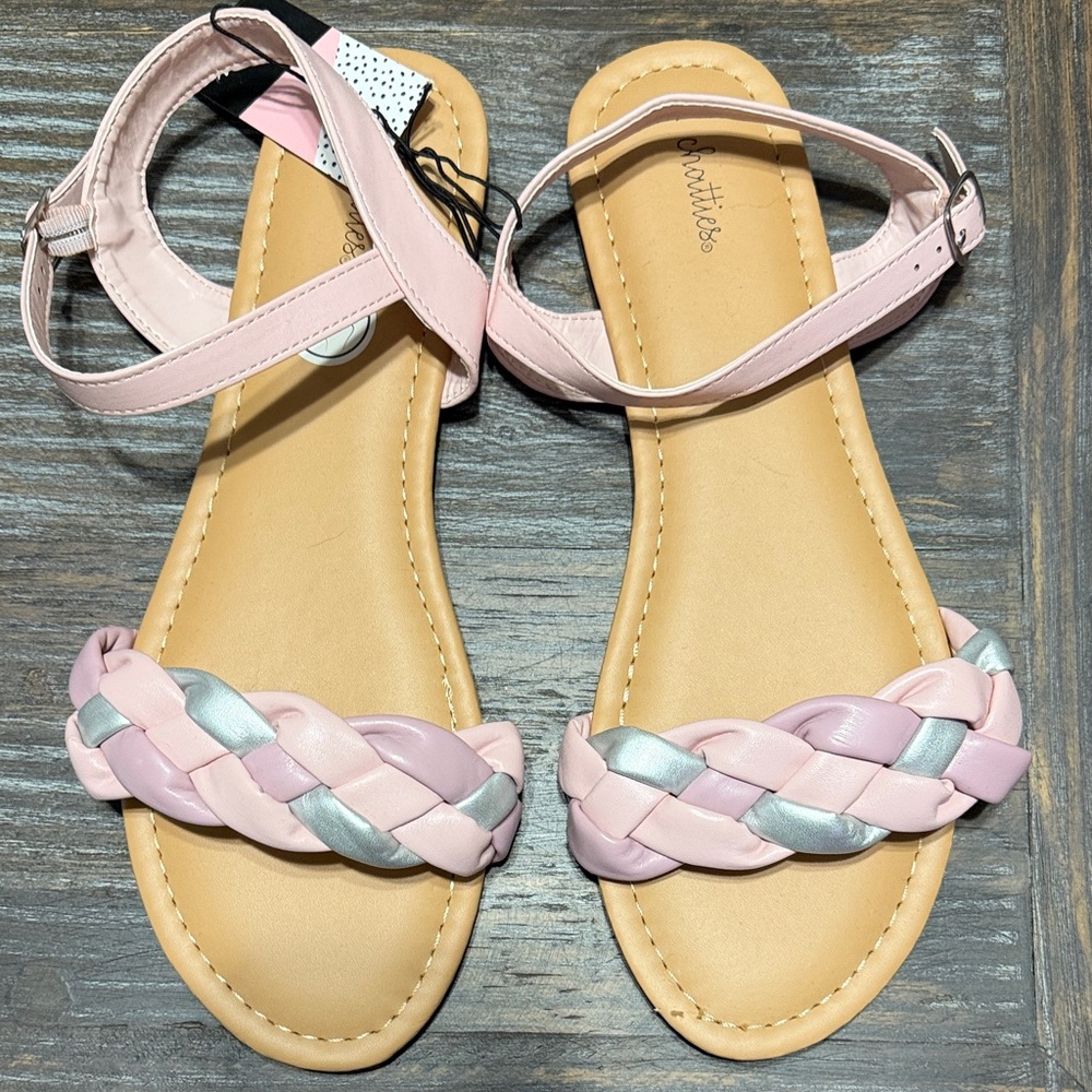 chatties Pink and Silver Braided Ankle-Strap Sandals